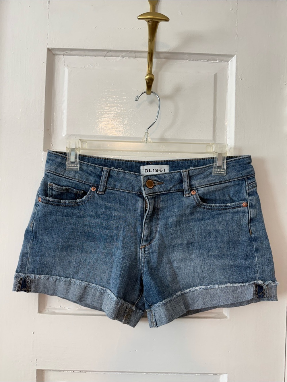 DL1961 Women's Low Rise Denim Shorts in Medium Blue